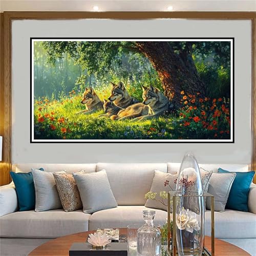 Malen Nach Zahlen Wolf Malen Nach Zahlen Erwachsene Landschaft Malen-Nach-Zahlen Erwachsene Groß 80x160cm DIY ÖlgemäLde Kit Set, Kreativ Set Mit 3-Pinseln und Acrylfarbe, für Deko Wohnzimmer -W654 von Jvyaeen