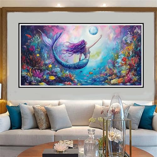 Meerjungfrau Malen Nach Zahlen ab 5 6 7 8 9 10 Jahre Mädchen, Malen Nach Zahlen Kinder Anfänger kreativ set Anlage, Mit Pinseln und Acrylpigment Kit, Adult Craft für Home Decor Geschenke 80x160cm-W742 von Jvyaeen