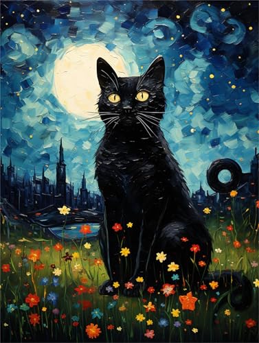 Mond Malen Nach Zahlen Erwachsene, Katze Malen Nach Zahlen Kinder Klein 60x70cm, DIY Set Erwachsene Handgemalt Leinwand Ölgemälde, Acrylfarben mit 3 Set Pinseln, Zimmer Deko Aesthetic Geschenke -Y1063 von Jvyaeen