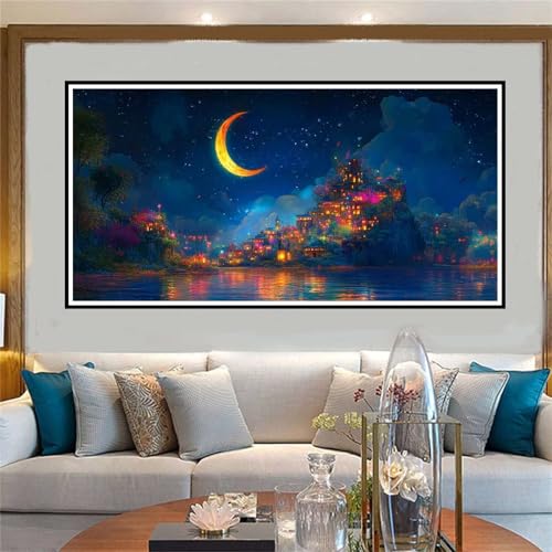 Mond Malen Nach Zahlen ab 5 6 7 8 9 10 Jahre Mädchen, Malen Nach Zahlen Kinder Anfänger DIY Kreativ Set Landschaft, Mit Pinseln und Acrylpigment Kit, Adult Craft für Home Decor Geschenke 50x100cm-W955 von Jvyaeen