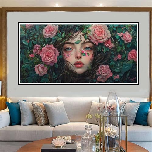 Rosen Malen Nach Zahlen ab 5 6 7 8 9 10 Jahre Mädchen, Malen Nach Zahlen Kinder Anfänger DIY Kreativ Set Mädchen, Mit 3 Pinseln and Acrylpigment Kit, Adult Craft für Home Decor Geschenke 80x160cm-W739 von Jvyaeen