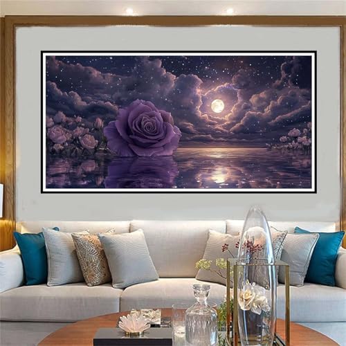 Rosen Malen Nach Zahlen ab 5 6 7 8 9 10 Jahre Mädchen, Malen Nach Zahlen Kinder Anfänger DIY Kreativ Set Mond, Mit 3 Pinseln and Acrylpigment Kit, Adult Craft für Home Decor Geschenke 70x140cm-W741 von Jvyaeen