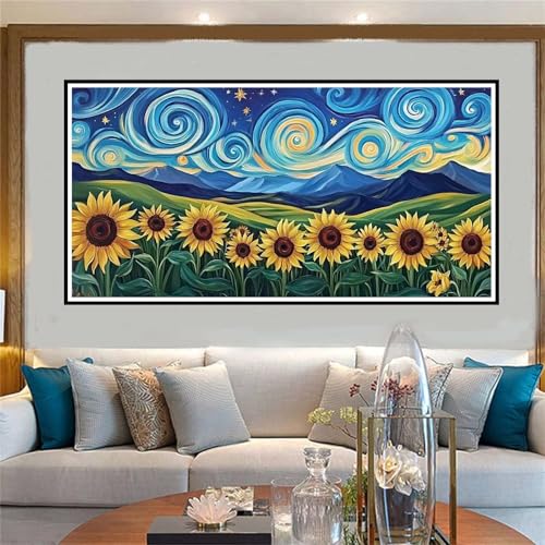 Sonnenblume Malen Nach Zahlen ab 5 6 7 8 9 10 Jahre Mädchen, Malen Nach Zahlen Kinder Anfänger kreativ set Sternenhimmel, Mit 3 Pinseln and Acrylpigment Kit, für Home Decor Geschenke 40x80cm-W933 von Jvyaeen