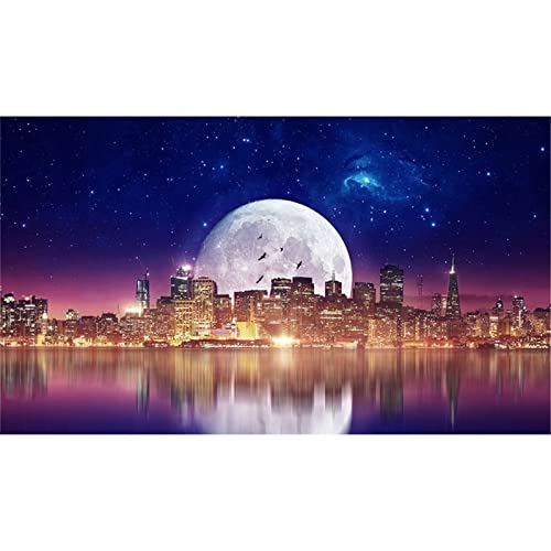 Stadt Nacht Mond Diamond Painting Groß 30x60cm,5D Diamant Painting Bilder Erwachsene Kinder DIY Mosaikherstellung Zubehör Voll Set,Diamant Malerei Art Craft für Home Wand Décor Gemälde Geschenk DZ435 von Jvyaeen