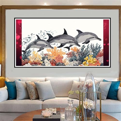 Tier Malen Nach Zahlen ab 5 6 7 8 9 10 Jahre Mädchen, Malen Nach Zahlen Kinder Anfänger DIY Kreativ Set Delphin, Mit 3 Pinseln and Acrylpigment Kit, Adult Craft für Home Decor Geschenke 60x120cm-W1085 von Jvyaeen