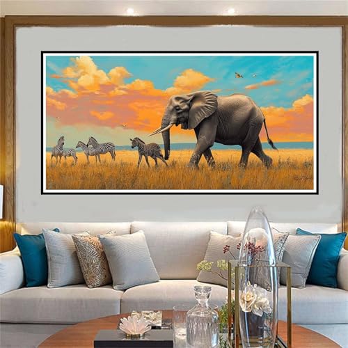 Tier Malen Nach Zahlen ab 5 6 7 8 9 10 Jahre Mädchen, Malen Nach Zahlen Kinder Anfänger DIY Kreativ Set Elefant, Mit 3 Pinseln and Acrylpigment Kit, Adult Craft für Home Decor Geschenke 70x140cm-W1077 von Jvyaeen