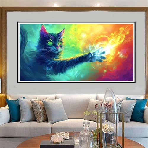 Tier Malen Nach Zahlen ab 5 6 7 8 9 10 Jahre Mädchen, Malen Nach Zahlen Kinder Anfänger DIY Kreativ Set Katze, Mit 3 Pinseln and Acrylpigment Kit, Adult Craft für Home Decor Geschenke 40x80cm-W1098 von Jvyaeen