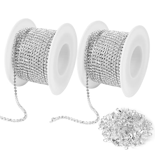 Jwogngls Strassband, 2 Stück 10 Yards 2 mm Rhinestones Kristall-Strass-Borte Band, Glänzendes Strasssteine zum Aufnähen für Kunsthandwerk Kleidung Nähen Schmuck DIY Hochzeits Dekor von Jwogngls