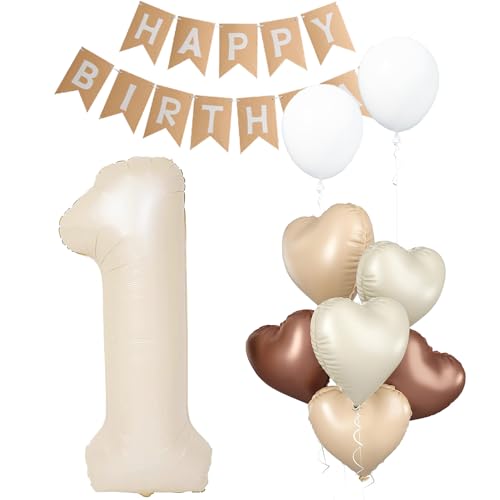 Cremefarbener Zahlenballon, 101,6 cm, Beige, hautfarben, natürlicher Herzballon, 1. Geburtstag, Banner, weiße Luftballons für Geburtstagsparty von Jwssor