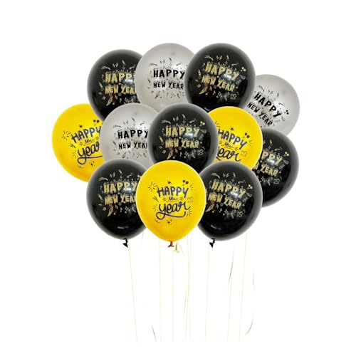 Jwssor 2024 Neujahrsballons, 30,5 cm, 2024r Luftballons, 15 Stück Schwarz Gold Weiß Luftballons für Neujahrsdekoration von Jwssor