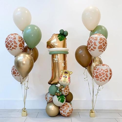 Jwssor Dekoration zum 1. Geburtstag, Dschungel-Motto-Party-Dekoration, 81,3 cm, 1. Folienballons, Salbeigrün, braune Luftballons für Baby Wild One Party von Jwssor