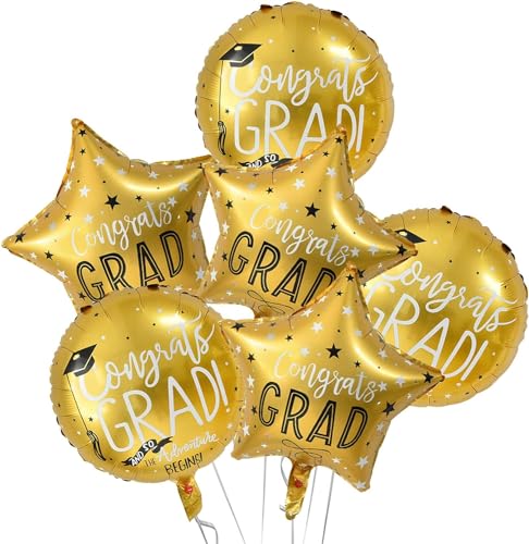 Jwssor Folienballons zum Schulabschluss, 6 Stück, 45,7 cm, goldfarbene Folienballons für Hochschule von Jwssor