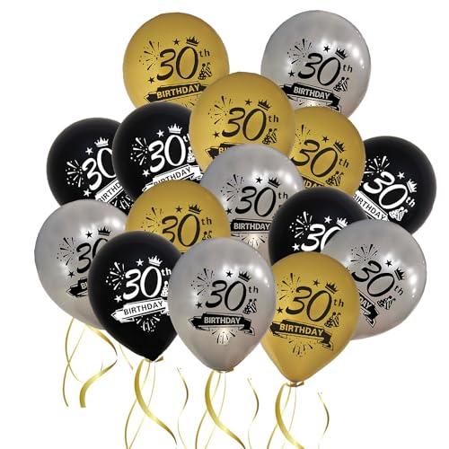 Jwssor Luftballons zum 30. Geburtstag, 15 Stück Schwarz Gold Silber Luftballons, 30. Geburtstag Dekoration für Männer und Frauen von Jwssor
