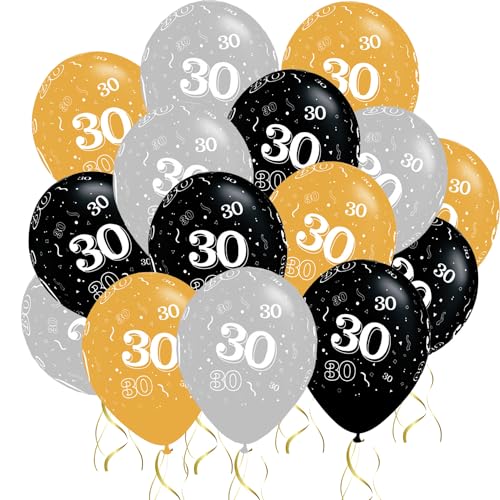 Luftballons zum 30. Geburtstag, 15 Stück, Gold, Silber, Schwarz, Geburtstagsballons, Metallic-Ballons für Damen und Herren, Geburtstagsparty von Jwssor
