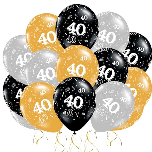 Luftballons zum 40. Geburtstag, 15 Stück, Gold, Silber, Schwarz, Geburtstagsballons, Metallic-Ballons für Damen und Herren, Geburtstagsparty von Jwssor
