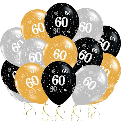 Luftballons zum 60. Geburtstag, 15 Stück, Gold, Silber, Schwarz, Geburtstagsballons, Metallic-Ballons für Damen und Herren, Geburtstagsparty von Jwssor