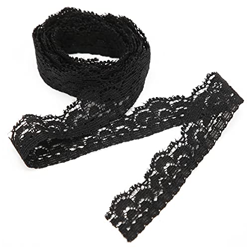 10 -Yard -schwarze Spitzenverkleidung, 0,59 Zoll breit schwarze elastische Stretchspitze mit Picot -Kanten, Blumenspitzenkantenverkleidung zum Nähen, Hochzeitskleid, Verzierung, von Jwthee