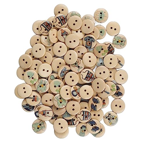 100 Stcs Holzknöpfe, süße Knöpfe viele Stile Dekorative Nähknopf, 2 Löcher runde dekorative Holzknöpfe zum Nähen von Handwerk (Log Color Baby Blue) von Jwthee