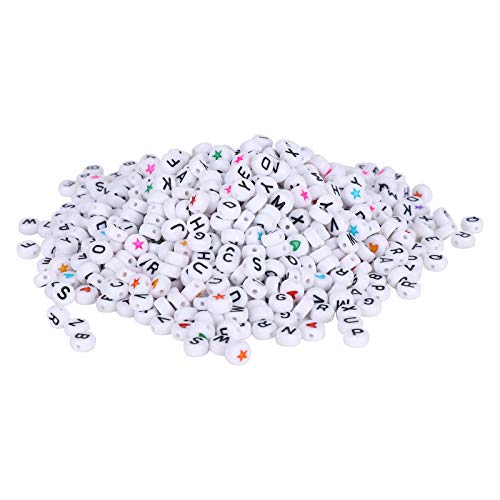 1000 Stück Buchstabenperlen, schwarze und weiße Buchstabenperlen, runde Acryl-Buchstabenperlen mit Stern-Herz-Muster, kleine Alphabet-Perlen für Armbänder, Schmuckherstellung von Jwthee