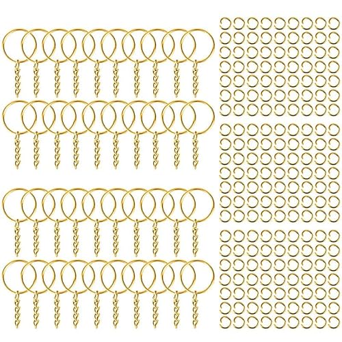 100Sets Schlüsselbundringe, Schlüsselketten Masse für Handwerk, goldene Split Rund -Schlüsselringe mit Kette und offene Sprungringe für DIY -Schlüsselanhänger, die Handwerk machen von Jwthee