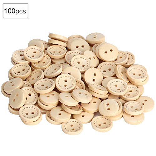 100pcs hölzerne handgefertigte Knöpfe, 2 Löcher Holzknopf runde Basteldekoration Dekorationen zum Nähen von Kleidungszubehör von Jwthee