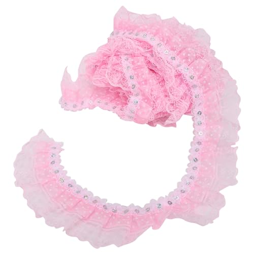 2 Stück 5 Yards Druckpunkte Satin-Organza-Spitzenbesatz, plissierter Organza-Spitzenkantenbesatz, gerafftes Mesh-Chiffonband, bestickter Spitzenbesatz, gerafftes Mesh-Chiffonband (Rose) von Jwthee