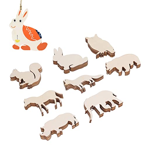 48 Pack unvollendete hölzerne Dinosaurier -Tierausschnitte, Holzformen für Kunsthandwerk, Elefant, Bär, Kaninchen, Rhino, Eule, Wolfshund, Eichhörnchenformmodell von Jwthee