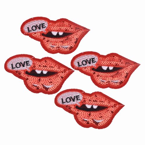 4pcs sequine nähen auf flecken, rote Lippen Pailletten Eisen auf Flecken bestickte Flecken Nähen auf Applique Glitter Patch Clothing Reparaturpatch für Bastelkleidungskleid Hüte von Jwthee