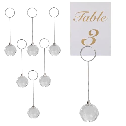 6 Stück Tischnummernhalter, Tischkartenhalter, Tischbildhalter, Tischschildhalter, Draht-Fotohalter-Clips, Kristallbasis-Kartenhalter für Hochzeit, Silber (12CM) von Jwthee