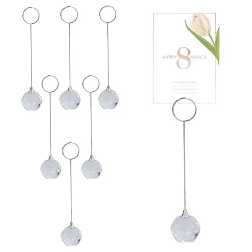 6 Stück Tischnummernhalter, Tischkartenhalter, Tischbildhalter, Tischschildhalter, Draht-Fotohalter-Clips, Kristallbasis-Kartenhalter für Hochzeit, Silber (15CM) von Jwthee