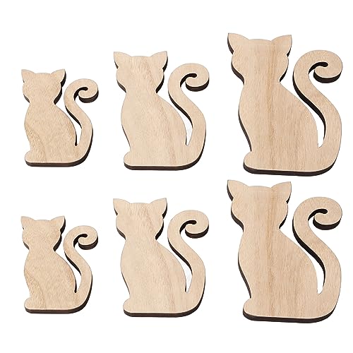 6pcs Holzkatze Ausschnitt, 3 Größen unfertige Holzausschnitte Katzenholz Stücke Holzkatze Scheiben Blank Holzscheiben für DIY Crafts Party Dekoration von Jwthee