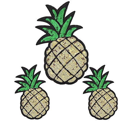 Ananas-Aufnäher, 3 Stück, bestickter Aufnäher mit Ananas-Pailletten, zum Aufbügeln, niedliche Nähapplikation, Kleidungszubehör für Jeans, Hüte, Taschen von Jwthee