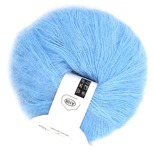 Angora-Mohair-Wollgarn, Mohair-Garn zum Stricken, beliebtes weiches Mohair-Strick-Kaschmir-Handhäkelgarn für Schal-Häkelgarn-Zubehör (08 hellblau) von Jwthee