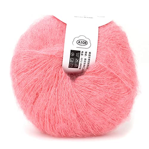 Angora-Mohair-Wollgarn, Mohair-Garn zum Stricken, beliebtes weiches Mohair-Strick-Kaschmir-Handhäkelgarn für Schal-Häkelgarn-Zubehör (32 Fleischpulver) von Jwthee