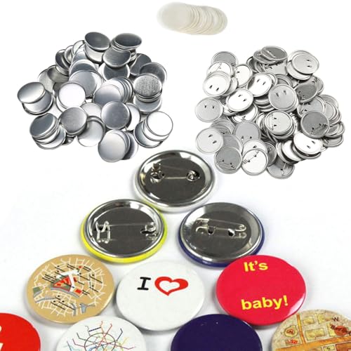 Blanko-Button-Pin-Abzeichen-Teile-Set, 100-teiliges Blanko-Button-Herstellungszubehör, runde Metall-Abzeichen-Button-Teile, Blanko-Pin-Back-Button-Teile für Button-Maker-Maschine (44MM) von Jwthee