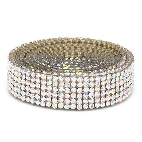 Bling Wrap Strassband, Kristall-Strass-Mesh-Band, Strass-Perlenbesatz, glitzerndes Kristall-Strass-Hotfix-Band, zum Aufbügeln, Bling-Kette (AB color 6 row 1 meter) von Jwthee