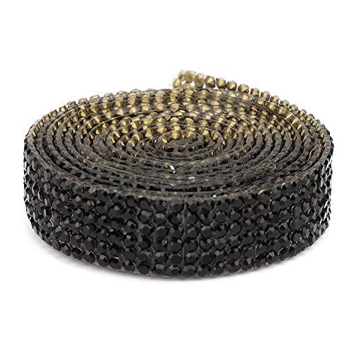 Bling Wrap Strassband, Kristall-Strass-Mesh-Band, Strass-Perlenbesatz, glitzerndes Kristall-Strass-Hotfix-Band, zum Aufbügeln, Bling-Kette (Black 6 rows 1 meter) von Jwthee