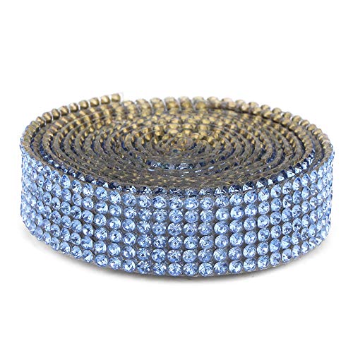 Bling Wrap Strassband, Kristall-Strass-Mesh-Band, Strass-Perlenbesatz, glitzerndes Kristall-Strass-Hotfix-Band, zum Aufbügeln, Bling-Kette (Blue 6 rows 1 meter) von Jwthee