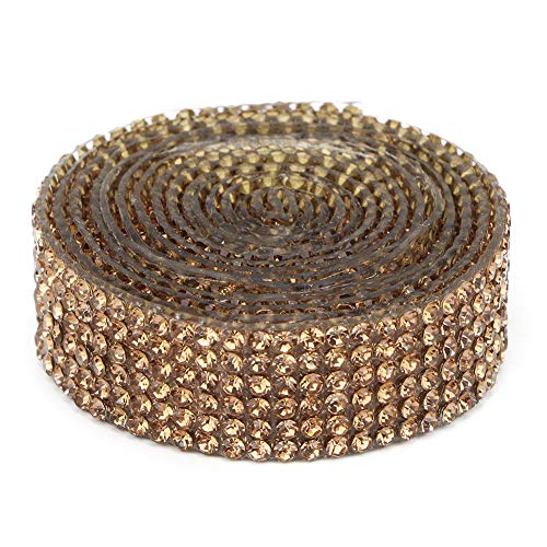 Bling Wrap Strassband, Kristall-Strass-Mesh-Band, Strass-Perlenbesatz, glitzerndes Kristall-Strass-Hotfix-Band, zum Aufbügeln, Bling-Kette (Crystal yellow 6 rows 1 meter) von Jwthee