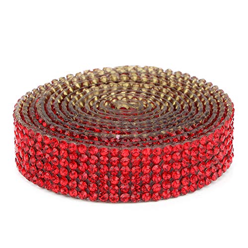 Bling Wrap Strassband, Kristall-Strass-Mesh-Band, Strass-Perlenbesatz, glitzerndes Kristall-Strass-Hotfix-Band, zum Aufbügeln, Bling-Kette (Red 6 rows 1 meter) von Jwthee