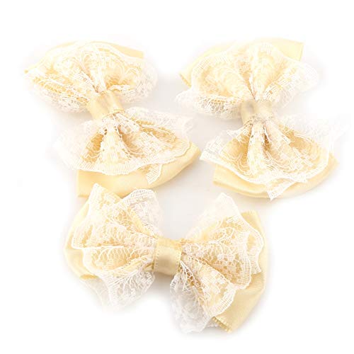 Fliege Blumen Applikationen, 50 Stück Mini Fliege Schleifen Satinband Schleifen Fliege geformte Applikationen Spitze Handwerk Schleife Hochzeitsdekoration (Beige) von Jwthee