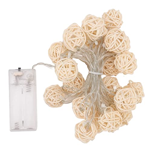 Jwthee Rattan-Kugel-Lichterkette mit 20 LED-Glühbirnen, 9,8 Fuß lange Rattan-Kugel-Laternen-Lichterkette, batteriebetriebene Lichterkette für drinnen und draußen, Terrasse, Garten, von Jwthee