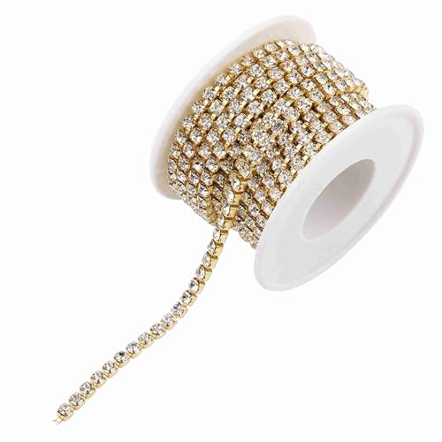 Kristall-Strass-Schließkettenbesatz, 5 Yards, Strass-Banding-Klauen-Cup-Kette zum Nähen, Strass-Kette, Kristall-Klauen-Cup-Kette zum Basteln, Bekleidungszubehör, 1 Rolle (Gold) von Jwthee