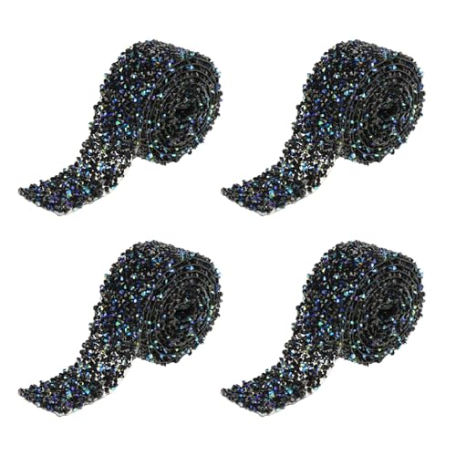 Kristall-Strassband, 4 Rollen, 1 Yard, Strass-Netzband, Strass-Diamantenband, glitzernde Bandrolle für Kunsthandwerk (Black+Blue AB Color) von Jwthee