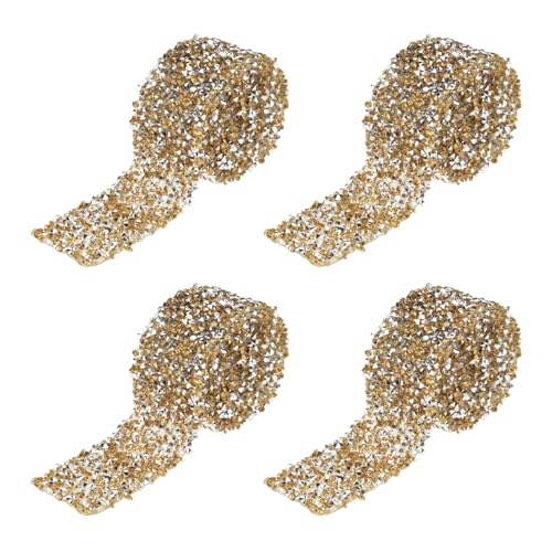 Kristall-Strassband, 4 Rollen, 1 Yard, Strass-Netzband, Strass-Diamantenband, glitzernde Bandrolle für Kunsthandwerk (crystal yellow) von Jwthee