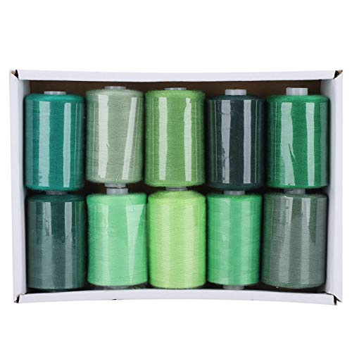 Nähfäden Kit, 10 Farbe Polyester Spulen 300 Yards pro Fadenspulen farbenfrohe Vorwäsche Spulen für Handmaschinen Nähen (Green) von Jwthee