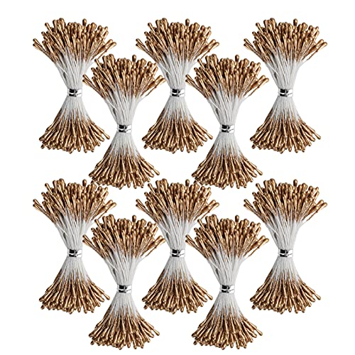 Perle Doppelköpfe Blumenpistil, 900pcs künstliche Blume Stamme Pistil Matt 3mm/0,12 Zoll Perle Blumenstamme Golden Gypsum Simulation Doppelende künstliche Bouquet machen (1mm)#3) 1440) von Jwthee