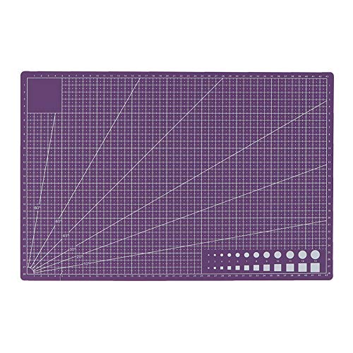 Selbstheilende Schneidematte, A3 PVC-Schneidematte, selbstheilende Nähmatte zum Basteln, rotierende Schneidematte, doppelseitiges Bastel-Schneidebrett, stationär zum Nähen, (Lila) von Jwthee