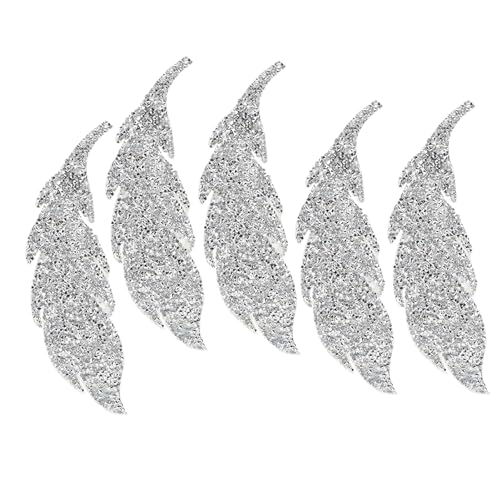 Strass-Aufnäher, 5 Stück, Blätter-Muster, Strass-Applikation, zum Aufbügeln, glänzende Kristall-Applikation, Strasssteine, selbstklebender Kleidungsflicken für (Silver) von Jwthee