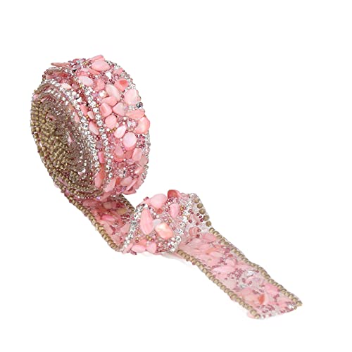 Strassbandbesatz, 2 cm Breite, 2 m Länge, Kristall-Strassband, Heißpresse, Heizband für Kleidung, Diamant-Kristallband, Wickelrolle, DIY-Aufkleber für Basteldekoration (rosa Kies) von Jwthee